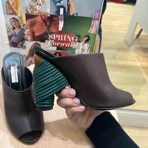 Balenciaga Dark Brown Mules with Textured Aqua Heel